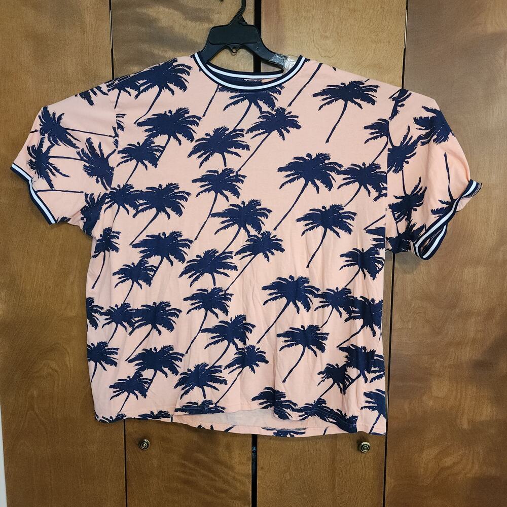 Broken Threads Palm Tree Print T Shirt Peach Navy Blue Men's Size 4XB